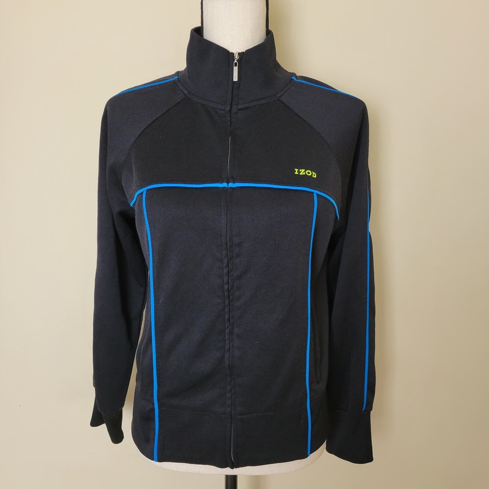 IZOD Movement Track Jacket Womens Medium Zip Blue Black Activewear Pockets